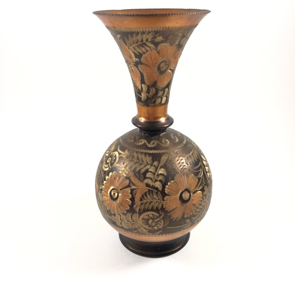 Vintage 1960’s Handmade Etched Copper Decor/Vase